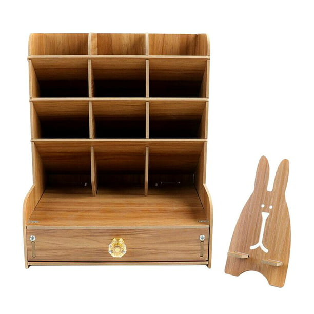  Organizador de escritorio de madera actualizado con cajón,  soporte para lápices de bricolaje, organizador de suministros de arte de  escritorio para suministros de oficina en casa (JB17 color cereza) :  Productos