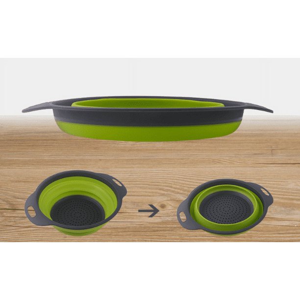 Juego de colador plegable verde, colador de cocina redondo de silicona,  tamaños de diámetro 24,5 20 2,5 cm, perfecto para escurrir pasta y verduras