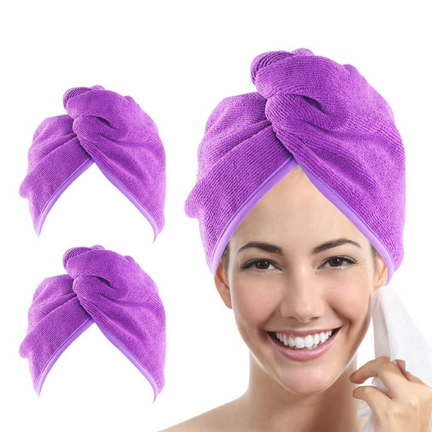  Toalla de microfibra para el cabello, accesorios esenciales de  baño, reduce el encrespamiento y los vuelos, toalla de pelo súper  absorbente con turbante de secado rápido y botón, tamaño ajustable, 