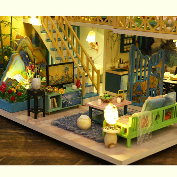  Juego de muebles de madera para casa de muñecas, 22 piezas de  accesorios de casa de muñecas en miniatura, incluye 5 kits de habitación,  muebles de casa de personas pequeñas, muebles