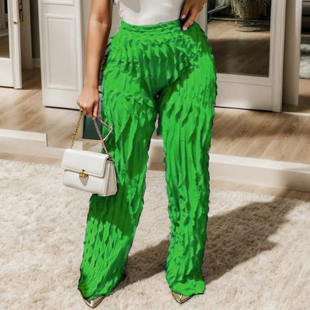 Gibobby pantalones nieve mujer Pantalones de cintura alta elásticos con  volantes y pierna ancha con patrón ondulado de malla de Color liso para  mujer, pantalones modernos y cómodos (Verde, XL)