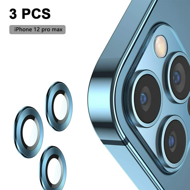 Protector de lente de cámara para iPhone 12 Pro / 12 Pro Max, 3 piezas de  vidrio templado HD, anillo de protección de lente trasera de metal de