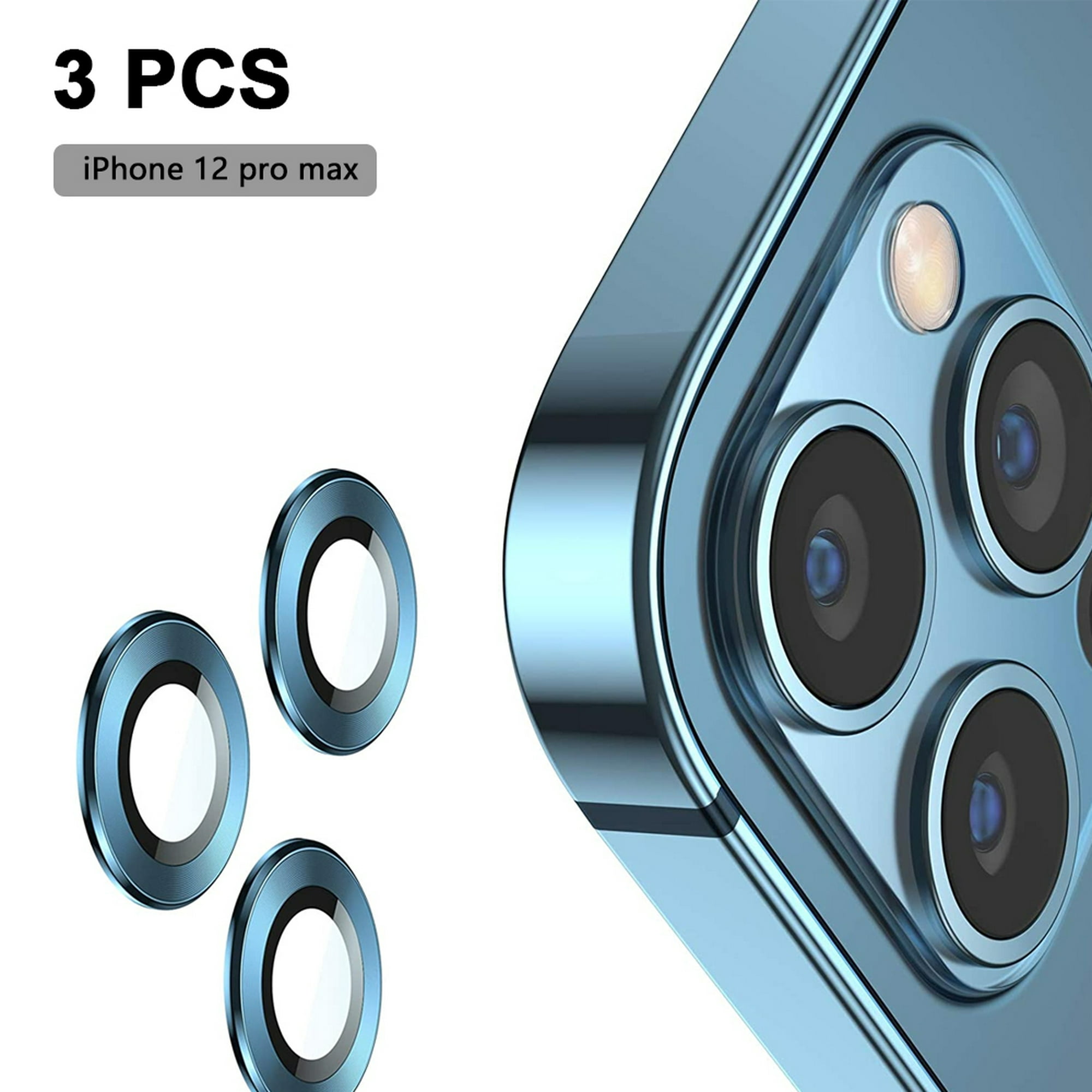 Protector de lente de cámara para iPhone 12 Pro / 12 Pro Max, 3 piezas de  vidrio templado HD, anillo de protección de lente trasera de metal de  cobertura total, película antiarañazos.