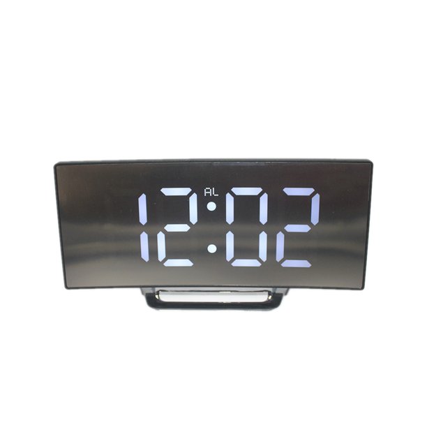 Reloj despertador digital para dormitorios, reloj digital con diseño  curvado moderno, números LED azules llamativos, 6 niveles de brillo, 2  volumen, 3
