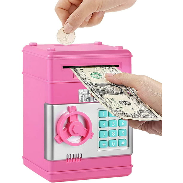Hucha electrónica, caja de ahorro de billetes con ruedas automática, hucha  con contraseña de cajero automático, juguete perfecto para regalo (rosa)  Levamdar LT406-3