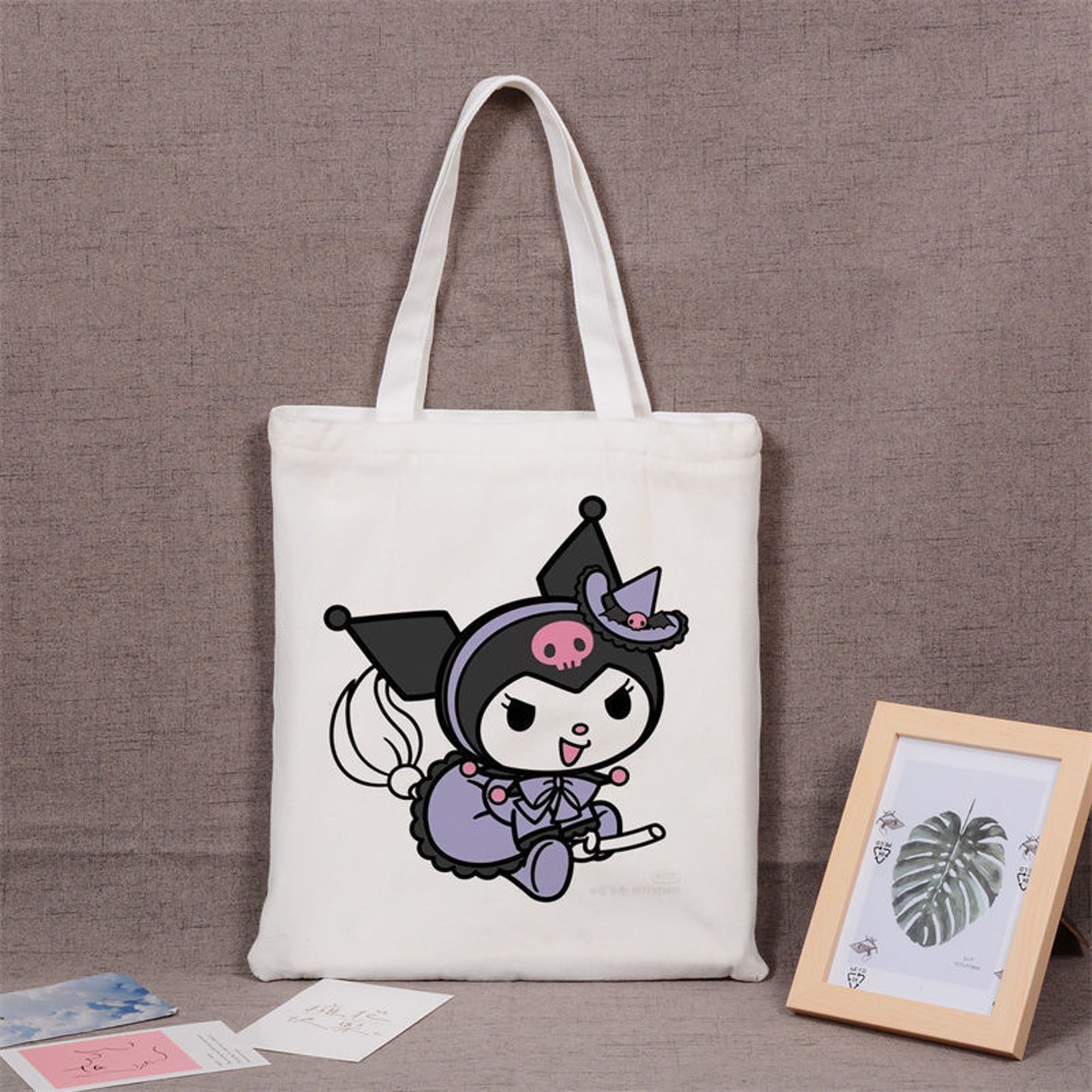 Kuromi-Bolsa de almacenamiento de lona con dibujos animados para mujer,  monedero pequeño con cordón, bolsa de tela pequeña de viaje para Navidad