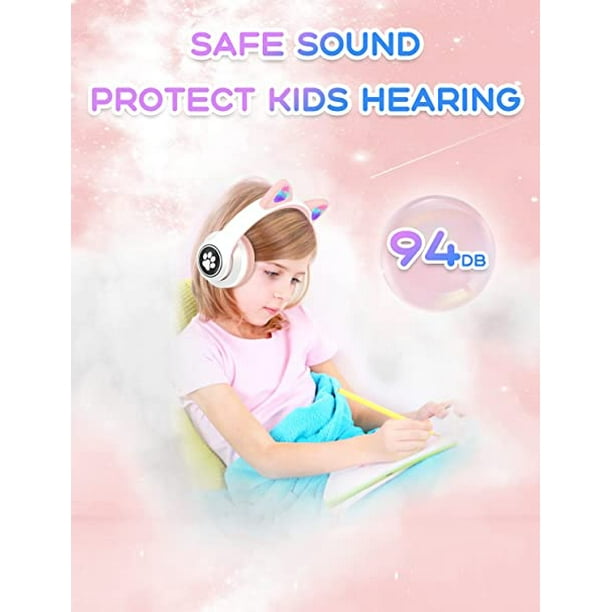 Auriculares para niños con micrófono/LED RGB, auriculares Bluetooth con  oreja de gato, límite de vol TUNC Sencillez