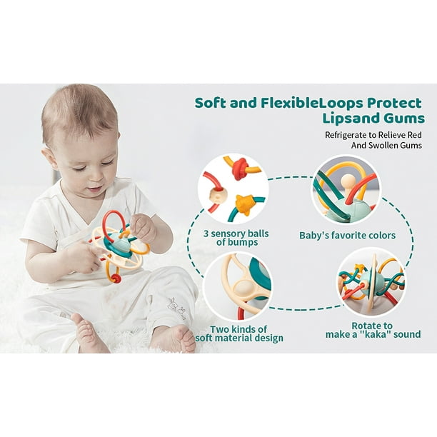 Juguetes para bebés de 0 a 6 meses, sonajero de juguete de madera para  bebés, mordedor, dentición para bebés, madera natural, juguetes para bebés