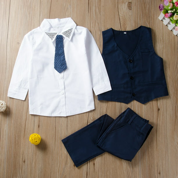 Conjunto de ropa de algodón de manga larga para bebés y niños, 3 piezas,  camisa + chaleco + pantalones, traje casual para niños pequeños (rosa, 3-4