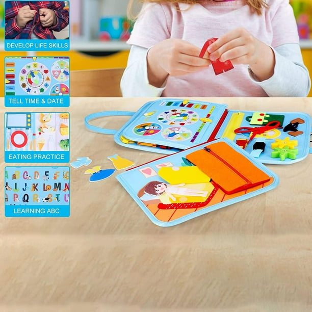 Ancistro Busy Board - Juguetes Montessori para niños y niñas de 1, 2, 3, 4  años, juguetes de aprendizaje preescolar para vestido básico, habilidades