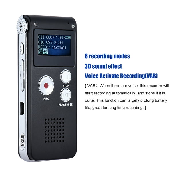 Mini grabadora de voz digital, grabadora de sonido pequeña recargable – 200  horas de capacidad para estudiantes que aprenden (tamaño 8 GB)