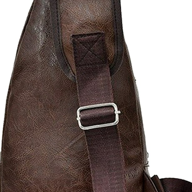 Bolso de pecho de hombre Crossbody Bolso de hombro de cuero para mochilas  deportivas o de ocio (marrón oscuro 1)