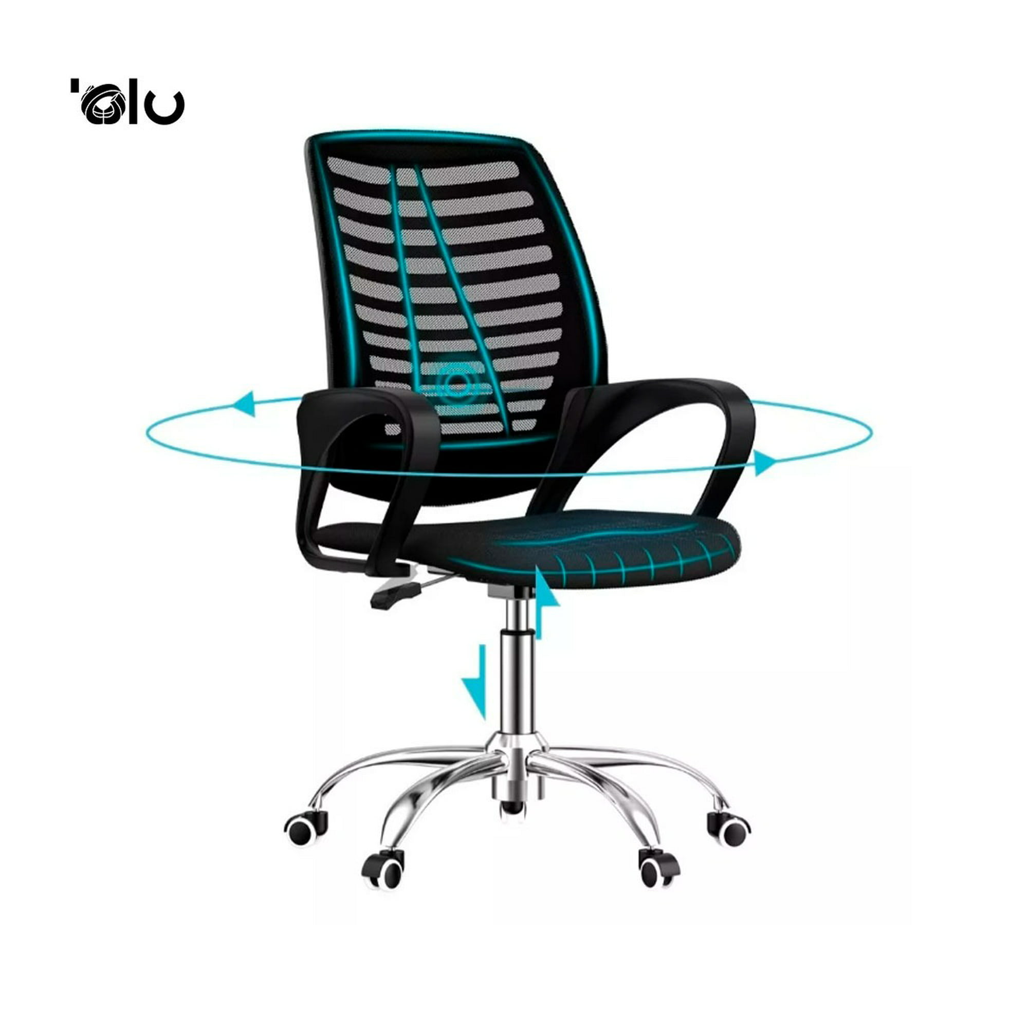 Silla de oficina en casa, silla ergonómica de escritorio con respaldo  medio, sin brazos, moderna, de malla, giratoria, altura ajustable, silla de