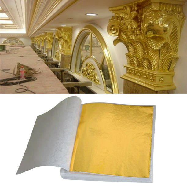 Hoja de metal dorada, hojas de imitación de 5.5 pulgadas, hojas doradas  para decoración de manualidades, papel de aluminio dorado grande para