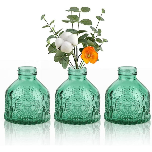 Jarrón de cristal verde, 3 unidades/juego de mini jarrones decorativos  modernos pequeños jarrones cortos minimalistas estéticos decoración del  hogar
