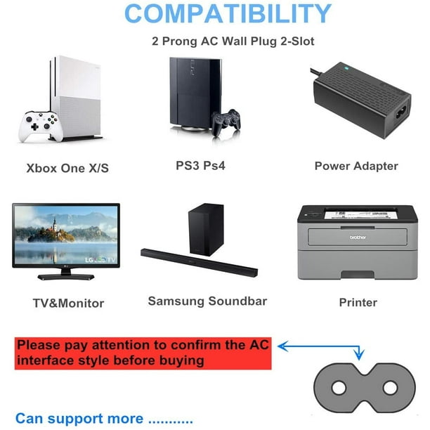 Cable de alimentación de CA para PS5 PS4 PS3 Playstation 4 Slim, Xbox One  S/X, cable de alimentación de TV para Samsung LG TCL Roku Toshiba LED LCD