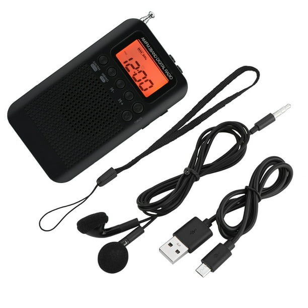 Radio de bolsillo AM FM, mini receptor de radio de bolsillo estéreo AM/FM  de 2 bandas con pantalla LCD, radio Walkman con auriculares, batería
