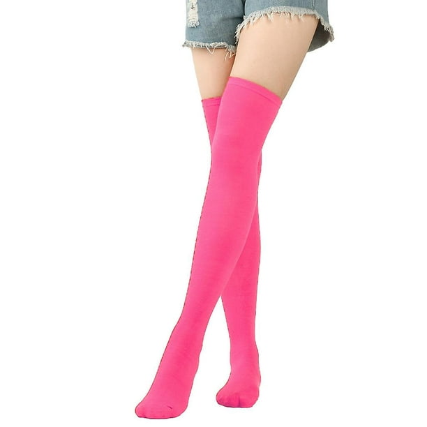  Calcetines largos de algodón para mujer, mullidos por encima de  la rodilla, calcetines altos para calentar las piernas, calcetines para  botas de invierno (rosa intenso, talla única) : Ropa, Zapatos y