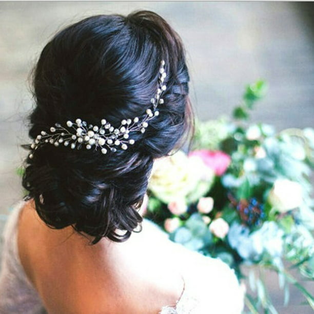 Chaioe Peineta de novia para el pelo con flores de champán y perlas, peinetas  para el pelo, peinetas de novia para mujeres y niñas : : Belleza