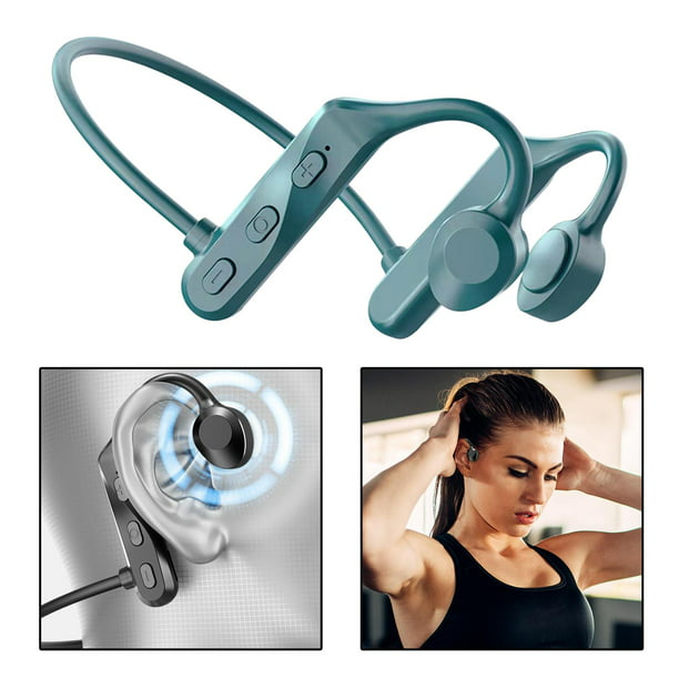 Auriculares deportivos con cable sobre la oreja detrás del cuello,  auriculares para correr, auriculares estéreo envolventes con micrófono para  correr