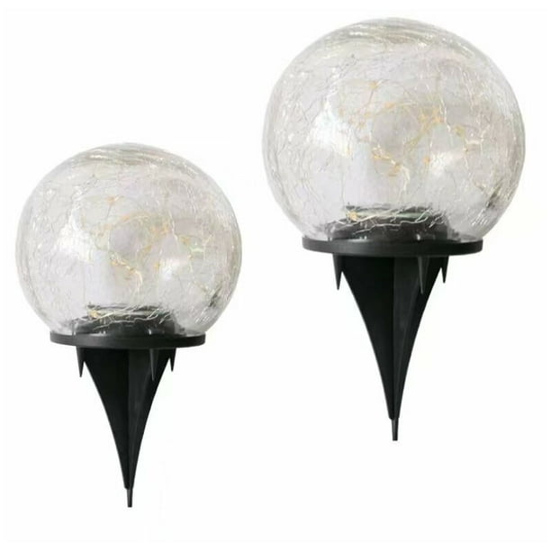2 bombillas solares de cristal para luz subterránea, luz LED para césped  con bola de grietas, luz pa TUNC Sencillez