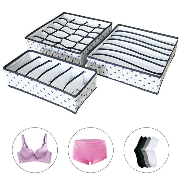 Organizador de ropa interior – Separadores de cajones, juego de 3 incluye  6+7+11 cajas de almacenamiento plegables de celdas para organizar lencería