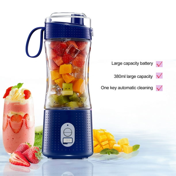 Licuadora portátil, 380ml Six 3d Juice Cup, Mezclador personal de frutas  recargable con USB, Mini licuadora para batidos de leche, batido, jugo de  fruta (azul)