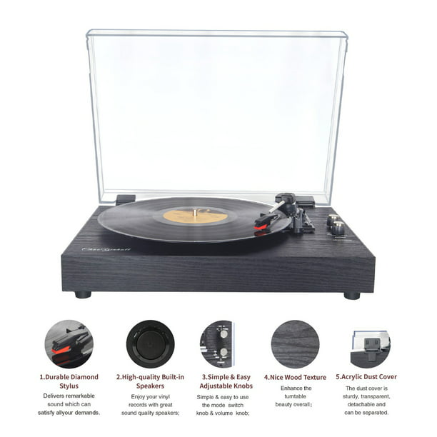 Reproductor de discos de vinilo, con reproductor de discos vintage  Bluetooth con forma de bocina, tocadiscos de 3 velocidades, parlantes  incorporados