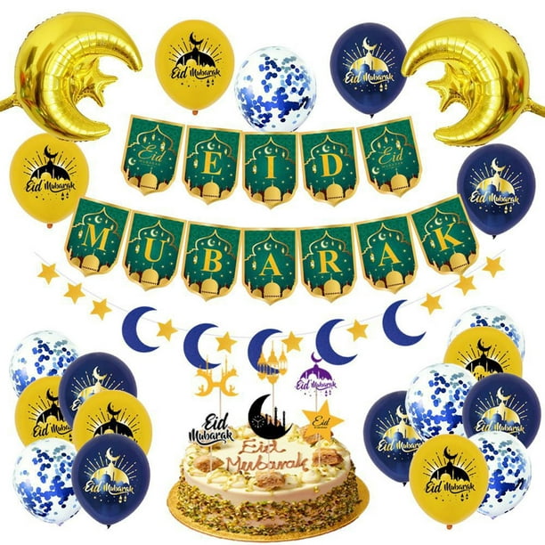 EID Mubarak Banner Globos Cake Topper Ramadan Decoración Ramadan