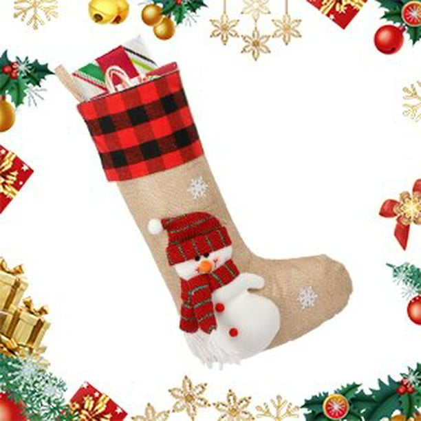Plaid Christmas Stockings 18 Burlap Kids Stockings Bulk with 3D Santa  Snowman Reindeer Holiday Xmas Party Decorations Casa Fiesta