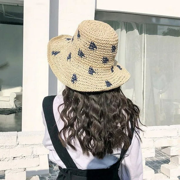 Sombrero de playa plegable de ala ancha para mujer, sombrero de sol fresco  para vacaciones, gorras de sombrilla lindas, Verano