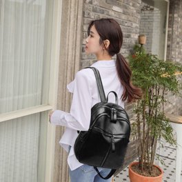 Bolsa Estilo preppy Mujeres Patrón de celosía PU Color sólido Mochila  Bolsos casuales JShteea Para Estrenar