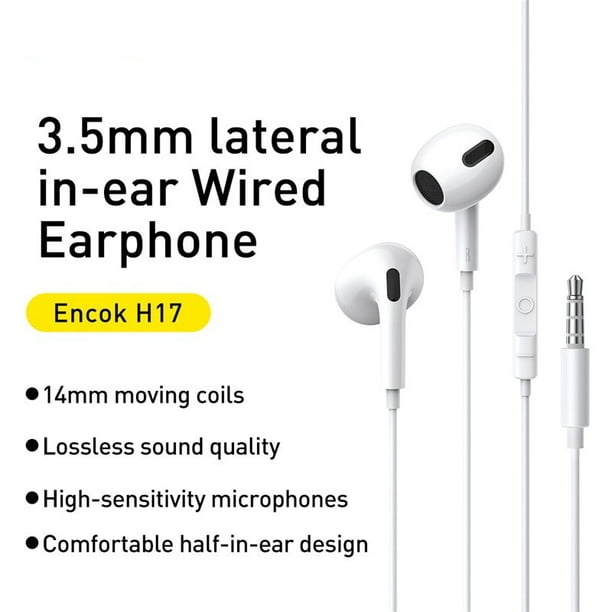 Auriculares con cable con micrófono, auriculares de medio oído con  micrófono integrado de control de volumen, auriculares estéreo con cable de  graves