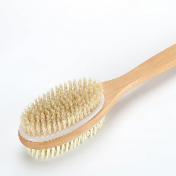  Cepillo de ducha con cerdas naturales – Cepillo de baño largo  de bambú para cepillado húmedo o seco – Mejora la circulación sanguínea y  exfoliante de la piel : Belleza y