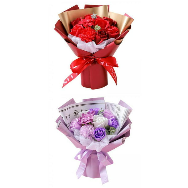 Ramo de Flores Rosas de Jabón de 2 Uds, Rosa Eterna para El Día de , , Sala  de perfecl Ramo de flores de jabón