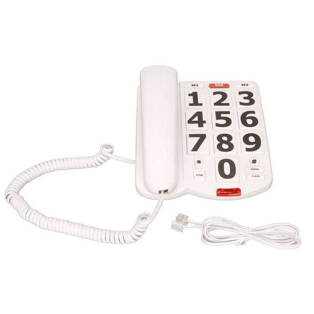  Teléfono con botón grande, teléfono fijo con botón grande,  volumen ajustable, botón grande, teléfono para el hogar, para personas  mayores, color blanco : Todo lo demás