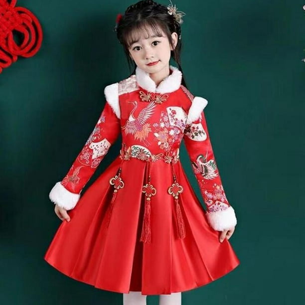  Vestidos de traje Tang para niña, año, princesa china, ropa  para niñas pequeñas, ropa para bebés y niñas (rojo, 4-5 años) : Ropa,  Zapatos y Joyería
