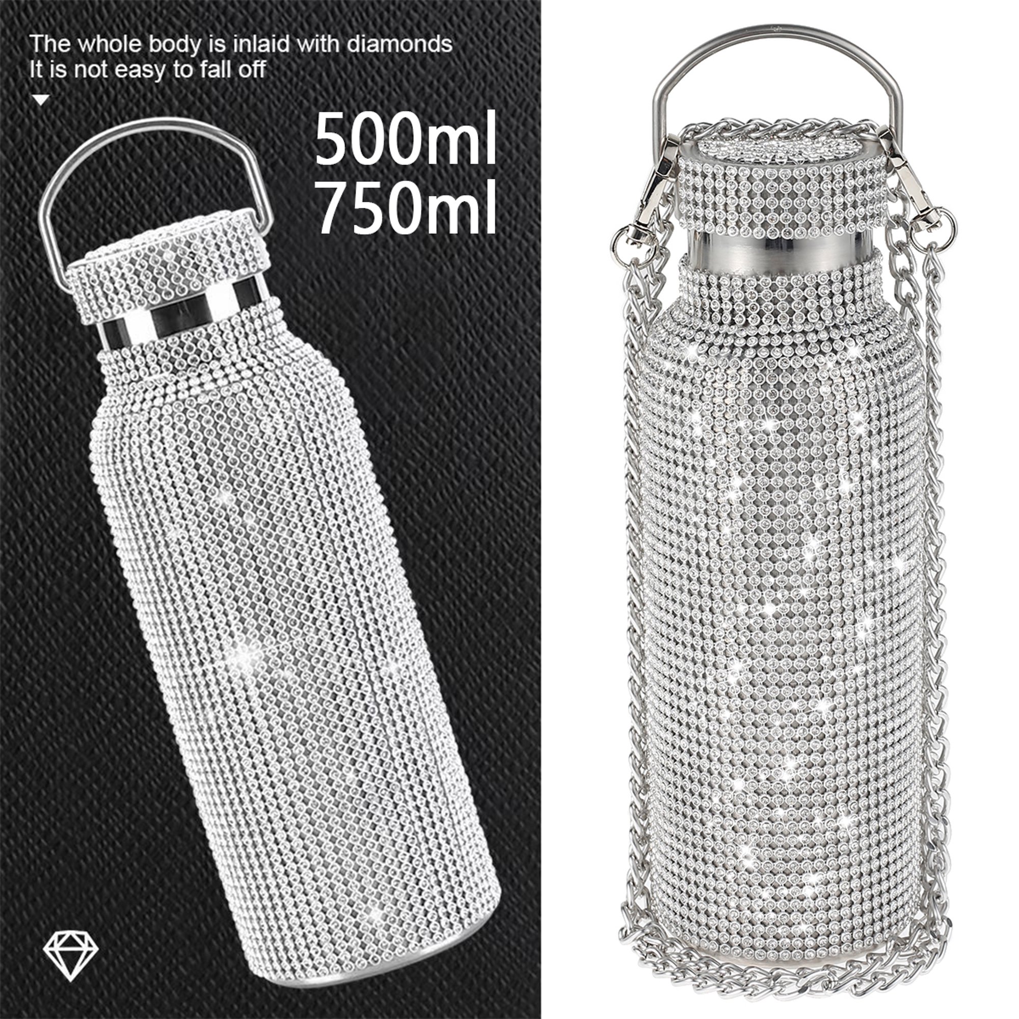 Botella de agua con diamantes, botella aislada al vacío, con brillos,  térmica, recargable, para muje…Ver más Botella de agua con diamantes,  botella