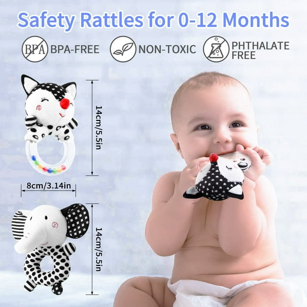 Juguetes para bebés en blanco y negro de 0 a 3 meses, sonajeros  para bebés de 0 a 6 meses, juguetes de alto contraste para bebés recién  nacidos de 0 a