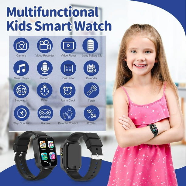 Reloj inteligente impermeable para niños de 3 a 12 años, relojes para niños  y niñas con 26 videojuegos, cámara HD, reproductor de música, podómetro