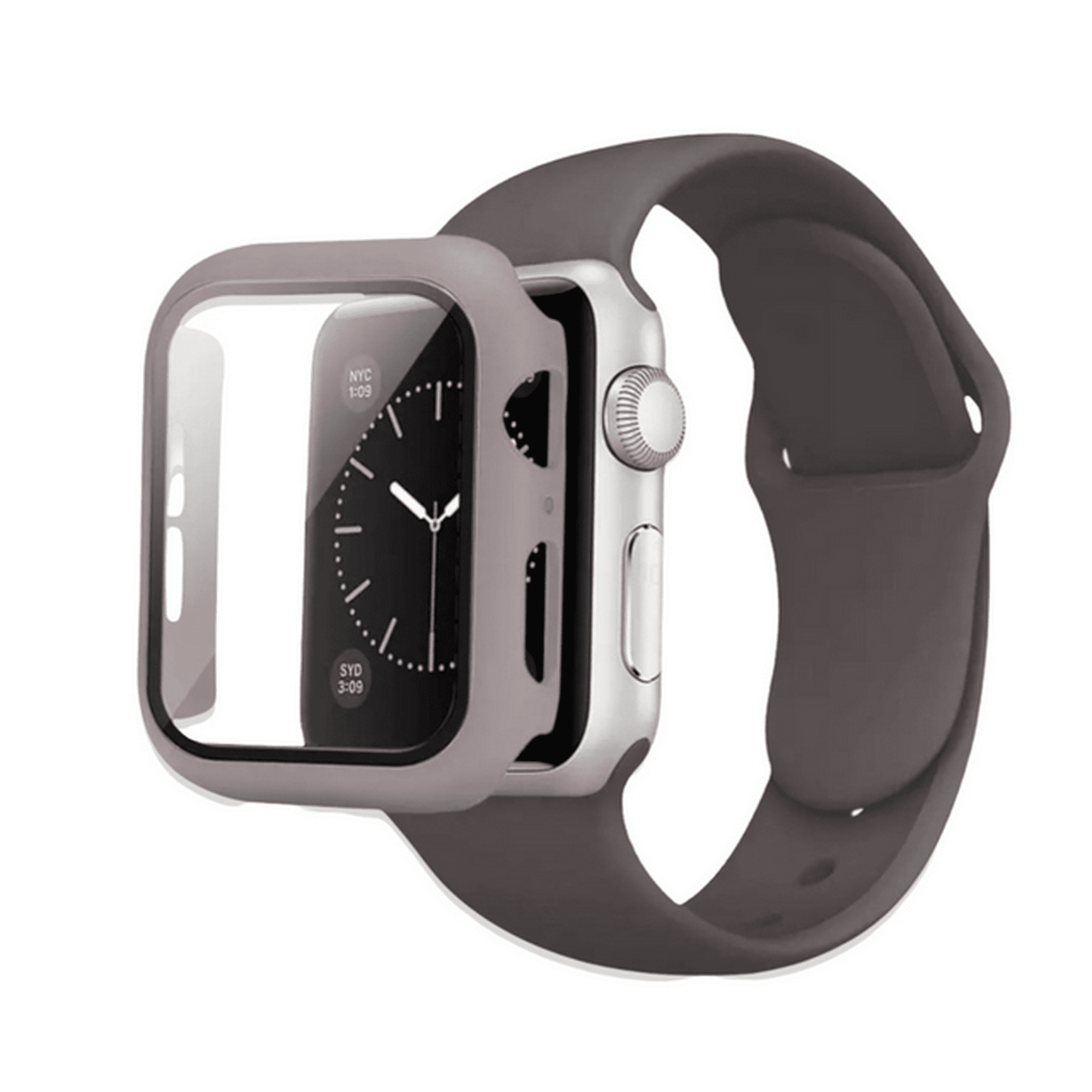Correa para apple watch de 41mm de silicón + case protector de pantalla con cristal templado. mamá pulpo silicón con case