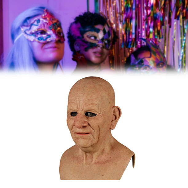 Halloween Máscara de anciano de ceja blanca calva simulada cubierta de  cabeza de látex del abuelo viejo