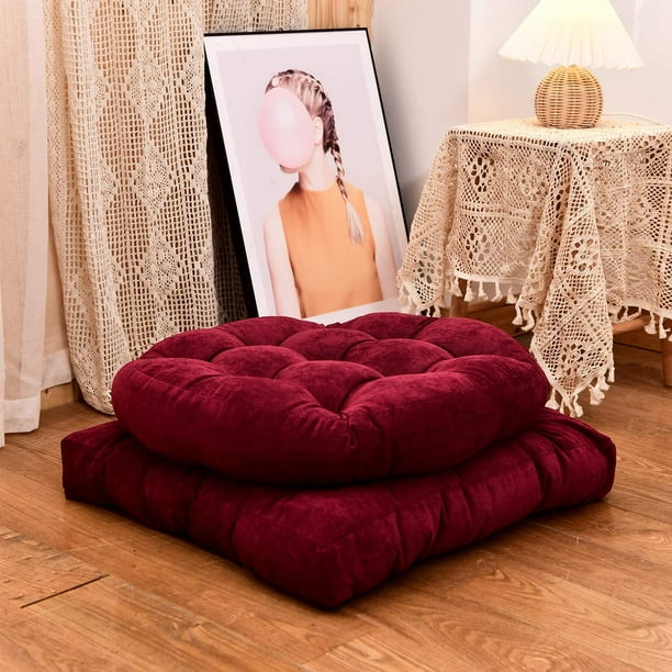  Verpert Paquete de 2: cojines redondos para piso, cojín de  meditación de terciopelo de color sólido, almohada de meditación plisada  para el hogar, sofá, cama, decoración de automóvil, cojín de suelo 