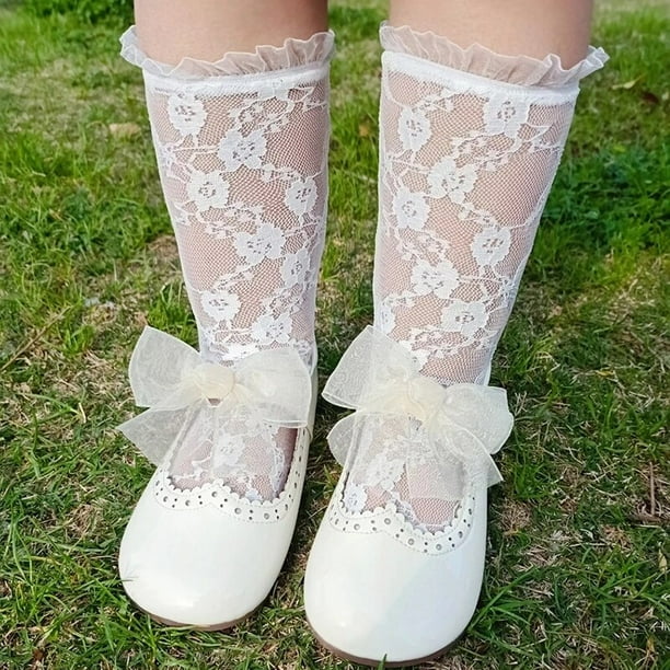 Calcetines largos hasta la rodilla con volantes para niñas, medias de  algodón suave de princesa con encaje de flores, de tubo para niños de 3 a  13 años, novedad