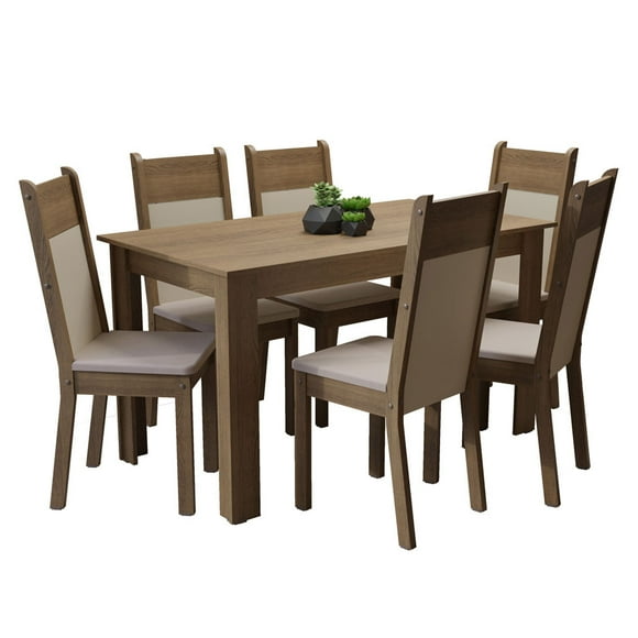 conjunto comedor madesa medelin mesa tapa madera con 6 sillas marróncremabeige madesa mdja0600177gbe