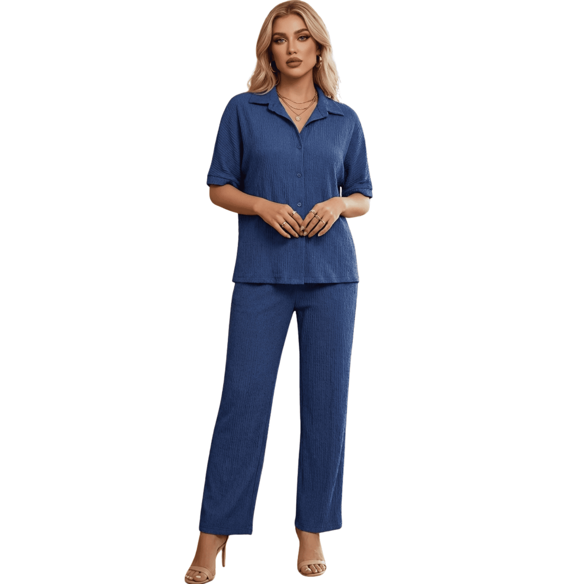 Conjunto de 2 piezas para mujer | set blusa tipo camisera y pantalón wide leg