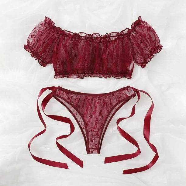 Gibobby Ropa interior mujer Conjunto de sujetadores sexy súper push-up para  mujer, lencería transparente, brasier de encaje y bragas a juego para mujer(Vino,  XXG)