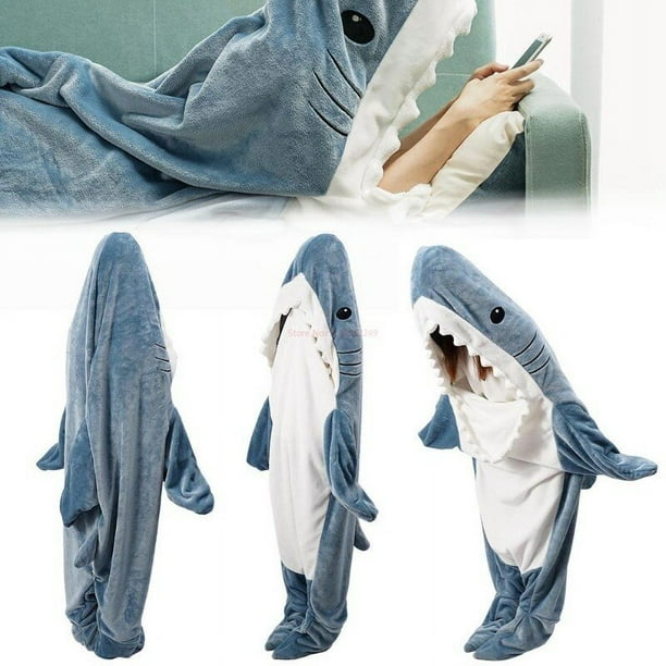 Saco de dormir de tiburón de dibujos animados, pijama de oficina, manta de  tiburón Karakal, tela suave y acogedora, chal de sirena para niños y  adultos xuanjing unisex