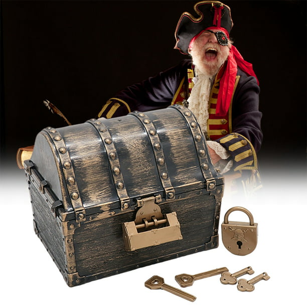 Cofre del tesoro pirata para niños, caja del tesoro vintage, mini juguetes  pirata para niños
