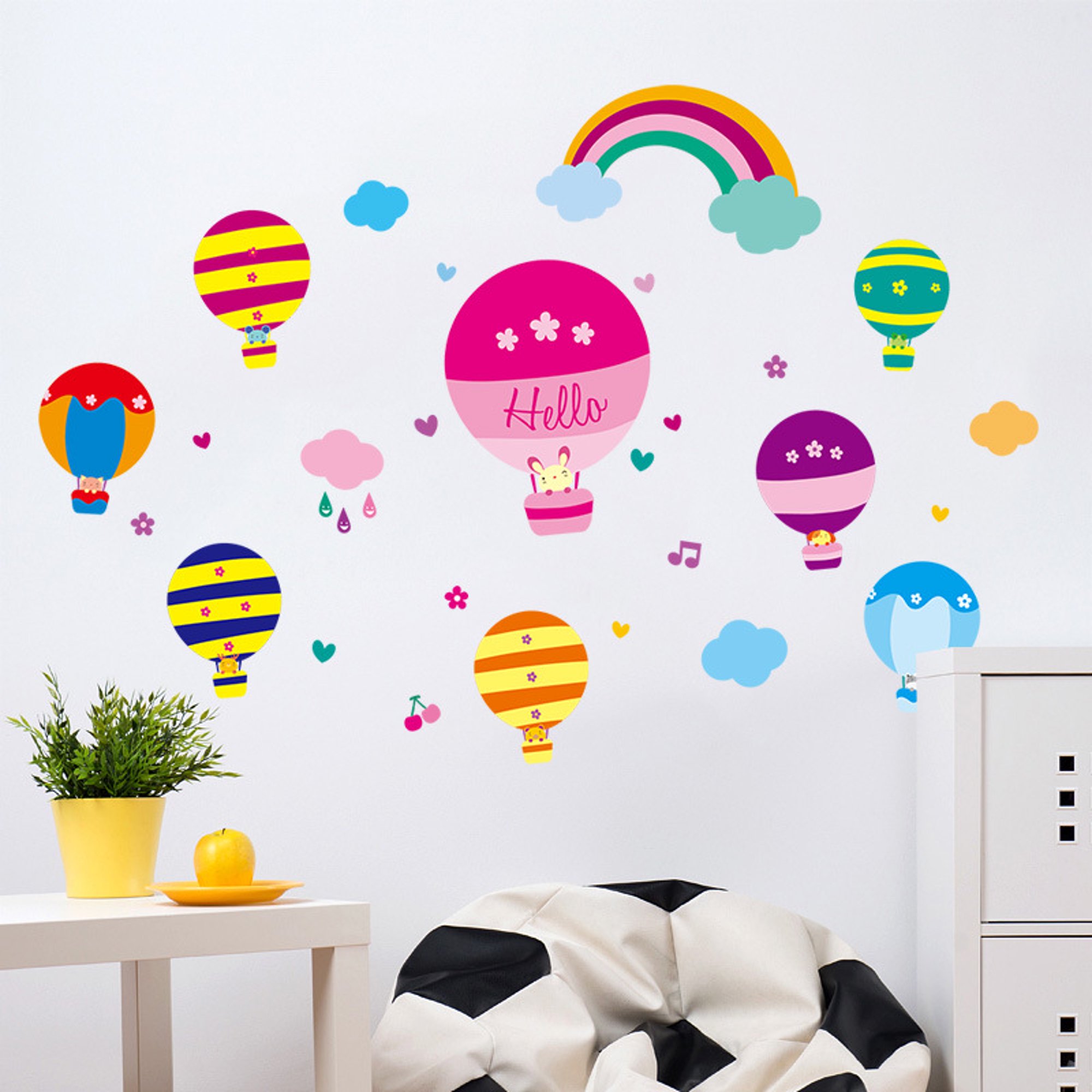 Pegatinas de pared para decoración de habitaciones infantiles, nubes de  globos aerostáticos, pegatinas de pared de dibujos animados, póster  artístico de pared, pegatinas artísticas para despegar y pegar para  decoración de niños